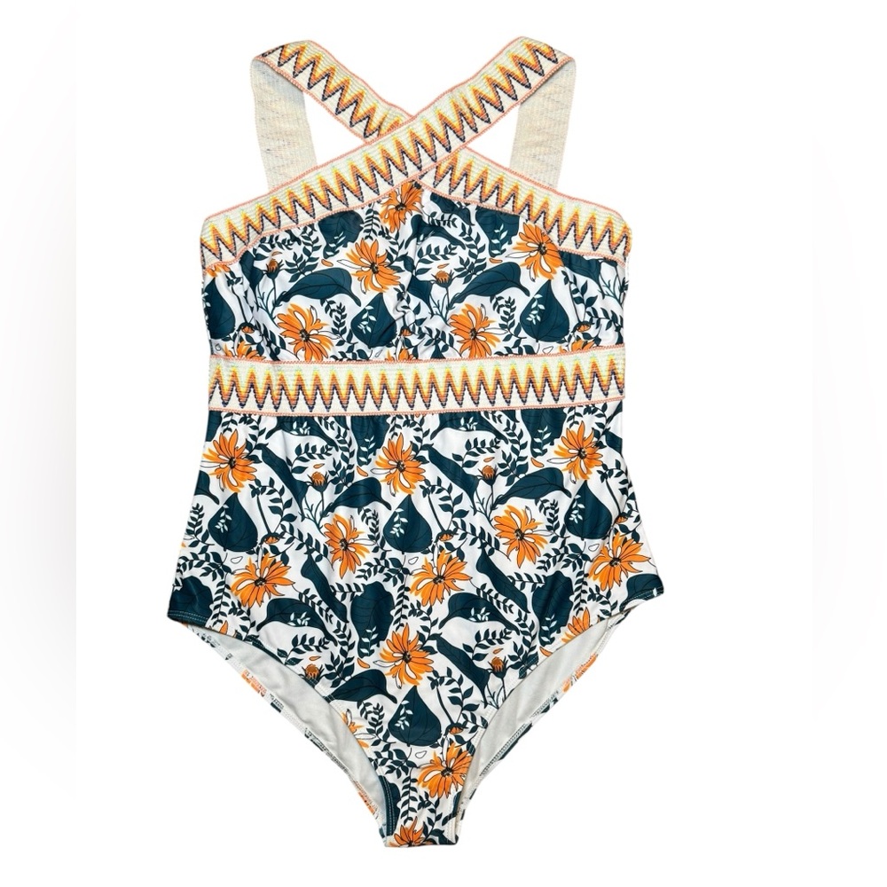 Hanna Nikole Plus Size Floral Cross Front One Piece Swimsuit - Not Worn!